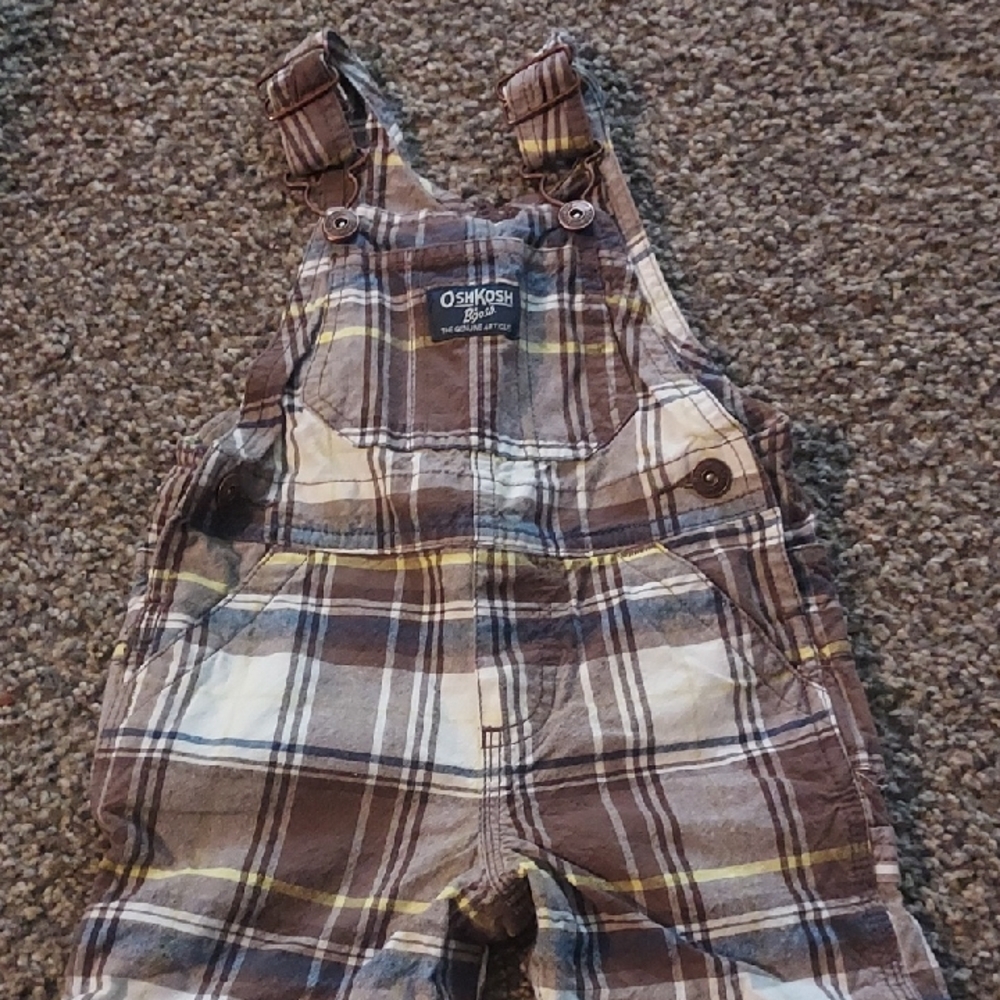 OshKosh B'gosh Brown and Cream Plaid Overalls